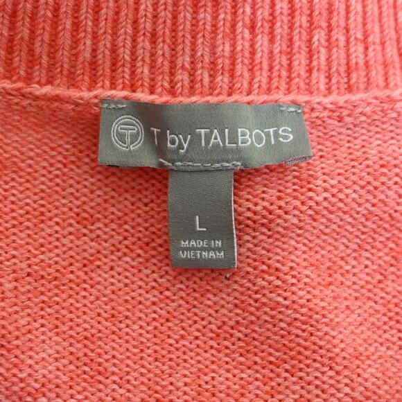 T by Talbots Womens L Striped Pink Orange Pima Cotton Sweater - Picture 8 of 9